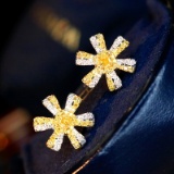 14k Gold 0.26 Ct Natural Yellow Diamond & Diamond Earrings