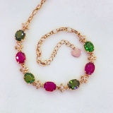 14k Gold 2.74 Ctw Natural Tourmaline & Diamond Bracelet