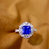 14k Gold 3.09 Ctw Vivid Blue Natural Sapphire & Diamond Ring