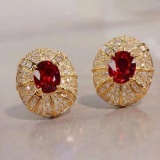 14k Gold 2.03 Ctw Natural Ruby & Diamond Earrings