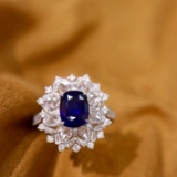 14k Gold 3.39 Ctw Vivid Blue Natural Sapphire & Diamond Ring