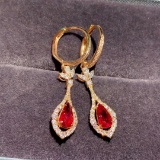 14k Gold 2.22 Ctw Vivid Red Natural Ruby & Diamond Earrings