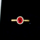 14k Gold 0.89 Ctw Vivid Red Natural Ruby & Diamond Ring