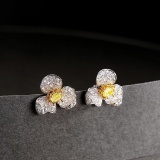 14k Gold 0.86 Ctw Natural Yellow Diamond & Diamond Earrings