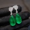 14k Gold 20.51 Ctw Vivid Green Natural Emerald & Diamond Earrings