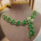 14k Gold 18.8 Ct Vivid Green Natural Emerald & Diamond Necklace