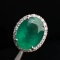 14k Gold 12.07 Ctw Vivid Green Natural Emerald & Diamond Ring