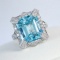 14k Gold 6.42 Ctw Natural Aquamarine & Diamond Ring