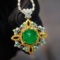 14k Gold 6.49 Ctw Vivid Green Natural Emerald & Diamond Pendant