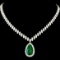 14k Gold 11.15 Ct Vivid Green Natural Emerald & Diamond Necklace