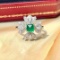 14k Gold 0.90 Ct Vivid Green Natural Emerald & Diamond Ring