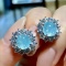 14k Gold 6.70 Ctw Natural Paraiba Tourmaline & Diamond Earrings
