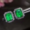 14k Gold 2.51 Ctw Vivid Green Natural Emerald & Diamond Earrings