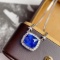 14k Gold 3.77 Ctw Vivid Blue Natural Sapphire & Diamond Necklace