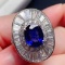 14k Gold 6.70 Ctw Vivid Blue Natural Sapphire & Diamond Ring