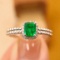 14k Gold 0.65 Ctw Vivid Green Natural Emerald & Diamond Ring