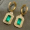 14k Gold 3.34 Ctw Vivid Green Natural Emerald & Diamond Earrings