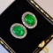 14k Gold 2.36 Ctw Vivid Green Natural Emerald & Diamond Earrings