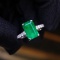 14k Gold 3.91 Ctw Vivid Green Natural Emerald & Diamond Ring