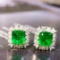 14k Gold 1.62 Ctw Vivid Green Natural Emerald & Diamond Earrings