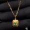 14k Gold 0.28 Ct Vivid Green Natural Emerald & Diamond Pendant