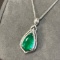 14k Gold 3.39 Ctw Vivid Green Natural Emerald & Diamond Pendant