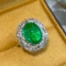 14k Gold 5.47 Ctw Vivid Green Natural Emerald & Diamond Ring