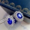 14k Gold 4.14 Ctw Vivid Blue Natural Sapphire & Diamond Earrings