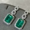 14k Gold 4.30 Ctw Vivid Green Natural Emerald & Diamond Earrings