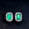 14k Gold 2.52 Ctw Vivid Green Natural Emerald & Diamond Earrings