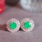 14k Gold 1.25 Ctw Vivid Green Natural Emerald & Diamond Earrings