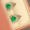 14k Gold 3.12 Ctw Vivid Green Natural Emerald & Diamond Earrings