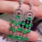 14k Gold 5.4 Ct Vivid Green Natural Emerald & Diamond & Sapphire Earrings