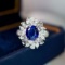 14k Gold 4.25 Ctw Vivid Blue Natural Sapphire & Diamond Ring