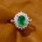 14k Gold 1.33 Ctw Vivid Green Natural Emerald & Diamond Ring