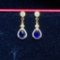 14k Gold 0.8 Ct Vivid Blue Natural Sapphire & Diamond Earrings
