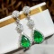 14k Gold 4.84 Ctw Vivid Green Natural Emerald & Diamond Earrings