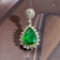 14k Gold 3.49 Ctw Vivid Green Natural Emerald & Diamond Pendant