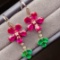14k Gold 5.8 Ct Natural Ruby & Emerald & Diamond Earrings