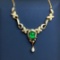 14k Gold 2.70 Ct Vivid Green Natural Emerald & Diamond Necklace