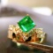 14k Gold 1.17 Ctw Vivid Green Natural Emerald & Diamond Ring