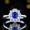 14k Gold 1.30 Ctw Vivid Blue Natural Sapphire & Sapphire Ring