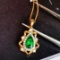 14k Gold 0.65 Ctw Vivid Green Natural Emerald & Diamond Necklace