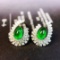 14k Gold 1.72 Ctw Vivid Green Natural Emerald & Diamond Earrings