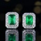 14k Gold 1.61 Ctw Vivid Green Natural Emerald & Diamond Earrings
