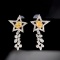 14k Gold 0.90 Ctw Natural Yellow Diamond & Diamond Earrings