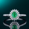 14k Gold 0.67 Ctw Vivid Green Natural Emerald & Diamond Ring