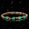 14k Gold 2.96 Ctw Vivid Blue Natural Emerald & Diamond Bracelet
