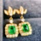 14k Gold 1.07 Ctw Vivid Green Natural Emerald & Diamond Earrings