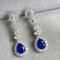 14k Gold 1.78 Ctw Vivid Blue Natural Sapphire & Diamond Earrings
